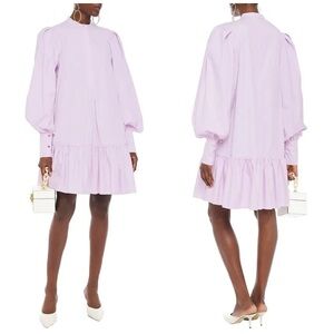 Roksanda Deva Lilac Cotton Poplin Puff Sleeve Mini Dress Designer Size 8​​